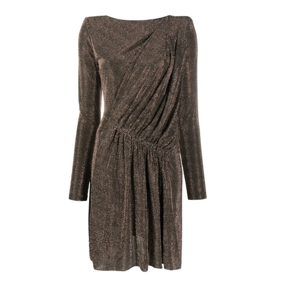 Saint Laurent draped metallic padded-shoulder dress - Picture 1 of 6